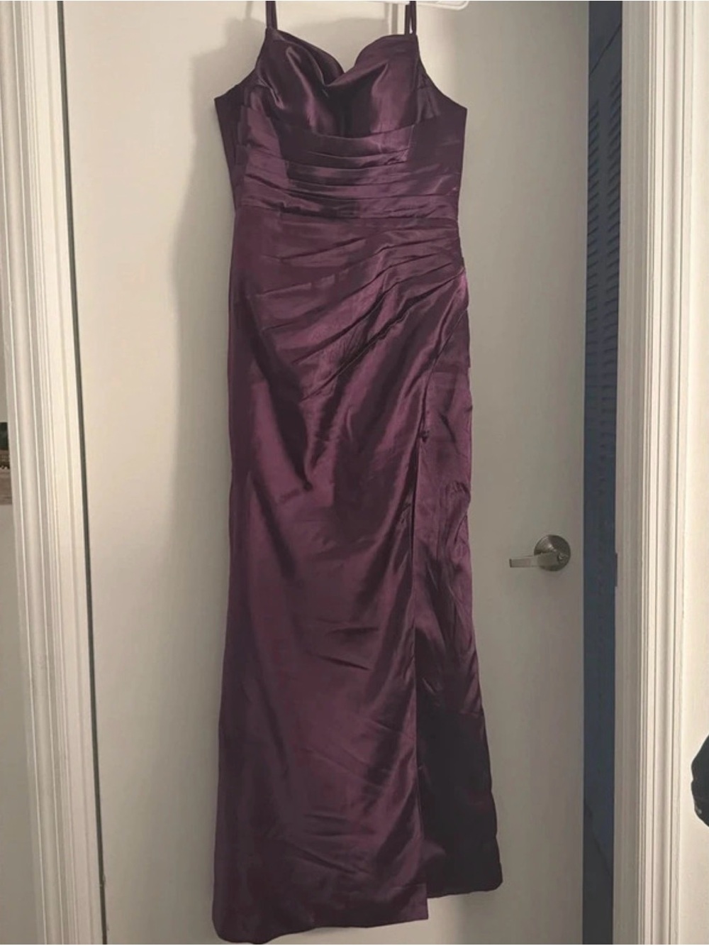 Purple Satin Evening Gown with Sweetheart Neckline